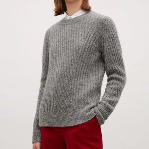 COS Ribbed Wool Mohair Jumper Sweater Gray M